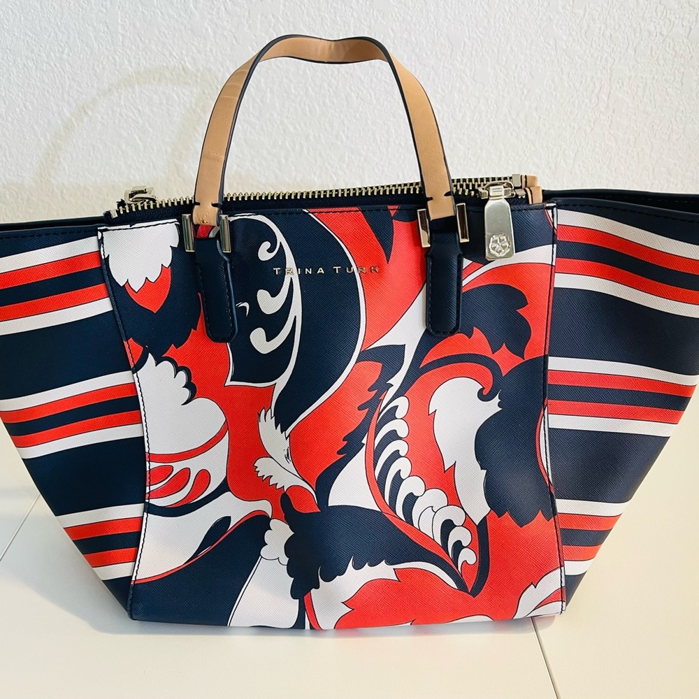 Trina Turk Vibrant Red and Navy Tote